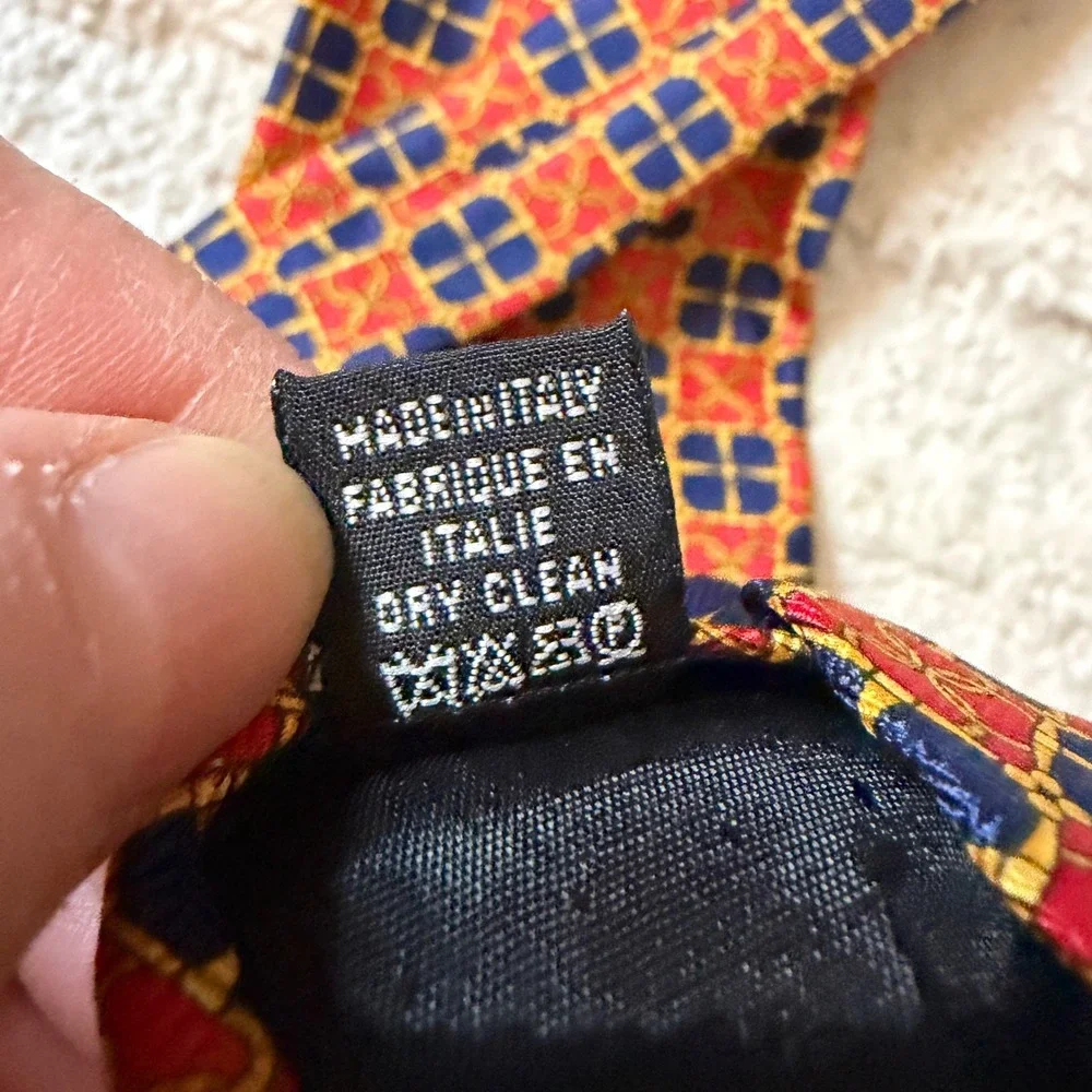 Giampiero Valenti Necktie Mens OS Red‎ Blue Gold Silk Geometric Made in Italy